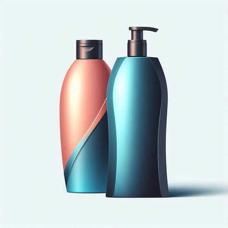 cosmetic bottle with blue and pink liquid soap on a light backgroundのイラスト素材