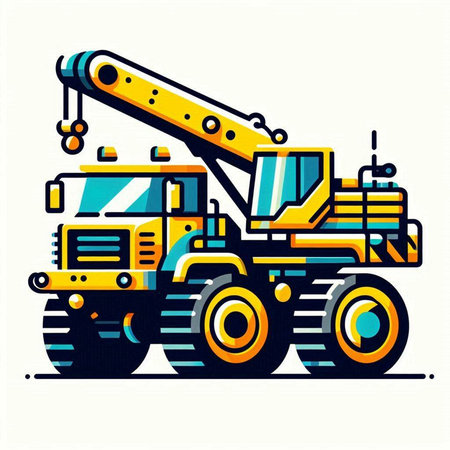 Modern flat vector illustration of construction machinery, crane, excavator.のイラスト素材