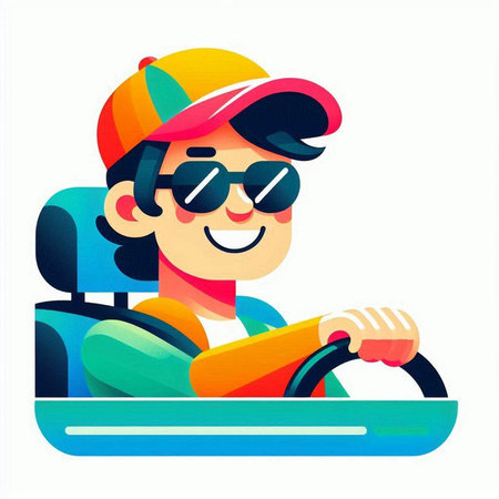 Man driving a racing car on a white background. Vector illustration.のイラスト素材