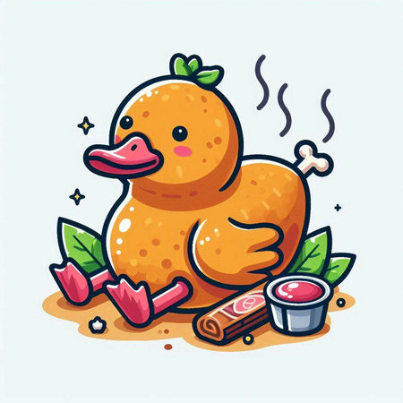 Illustration of a cute duck with a cup of hot tea.のイラスト素材