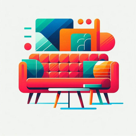 Modern sofa in the living room. Colorful vector illustration in flat styleのイラスト素材