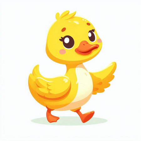 Cute cartoon yellow duckling isolated on white background. Vector illustration.のイラスト素材