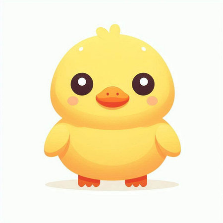 Cute cartoon yellow duck isolated on white background. Vector illustration.のイラスト素材