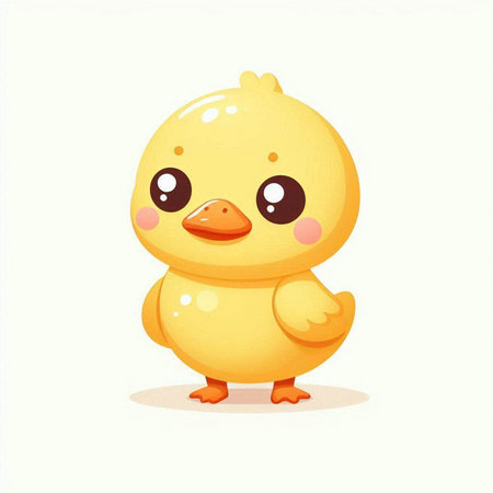 Cute cartoon yellow duckling on white background. Vector illustration.のイラスト素材