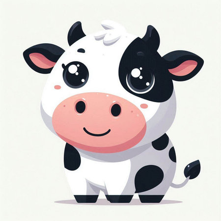 Cute cartoon cow. Vector illustration of a cow with eyes closed.のイラスト素材