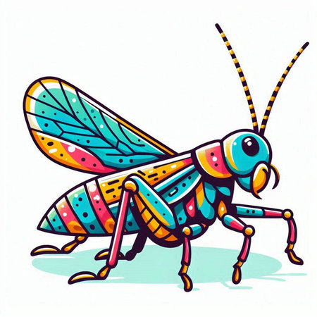 Colorful grasshopper isolated on white background. Vector illustration.のイラスト素材
