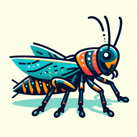 Cartoon grasshopper. Vector illustration isolated on white background.のイラスト素材