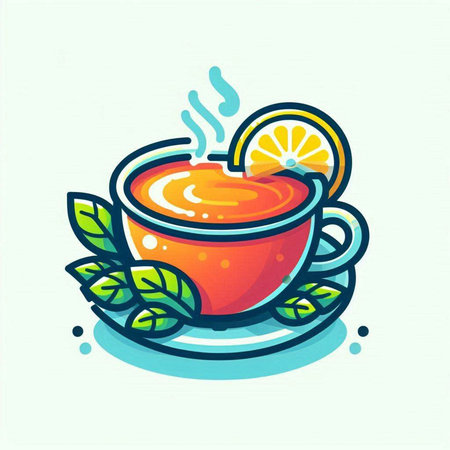 Cup of tea with lemon and mint leaves. Vector illustration.のイラスト素材