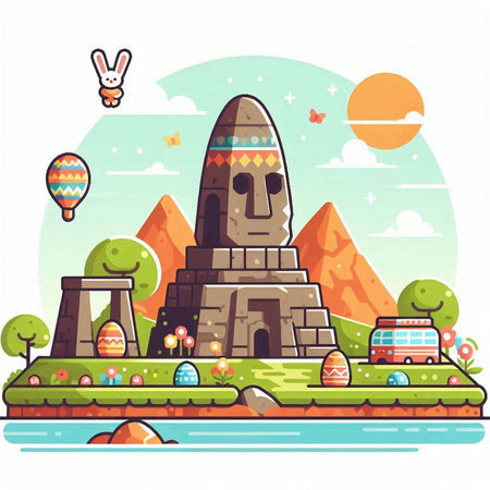 Vector illustration of the ancient mayan temple in the flat style.のイラスト素材