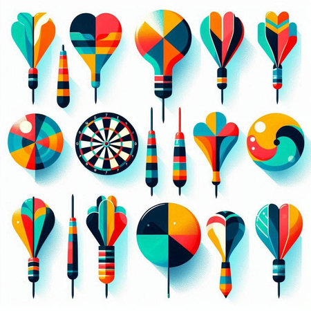 Set of colorful darts in different shapes and colors. Vector illustration.のイラスト素材