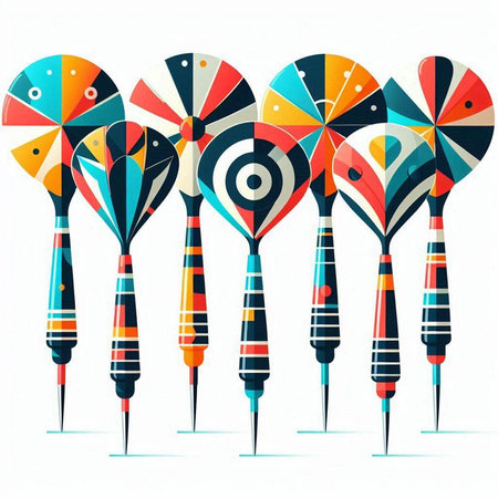 Set of colorful darts isolated on white background. Vector Illustration.のイラスト素材