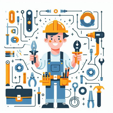 Repairman with tools. Repairman with tools. Vector illustration in flat styleのイラスト素材