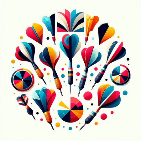 Colorful darts on white background. Vector illustration in flat style.のイラスト素材