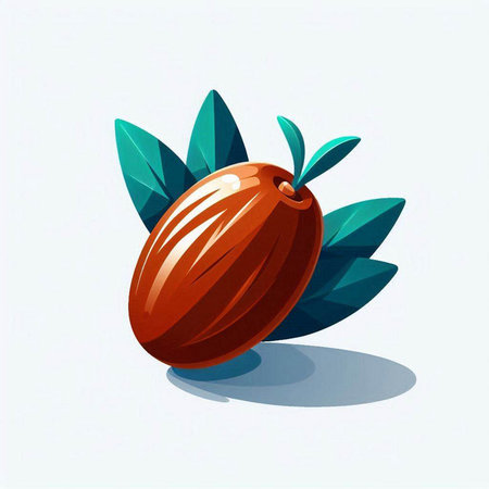 Illustration of a ripe date palm fruit with leaves on a white backgroundのイラスト素材