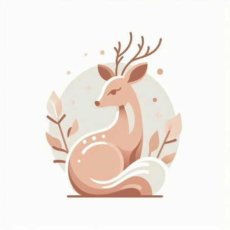 Vector illustration of cute deer with leaves and stars on white background.のイラスト素材