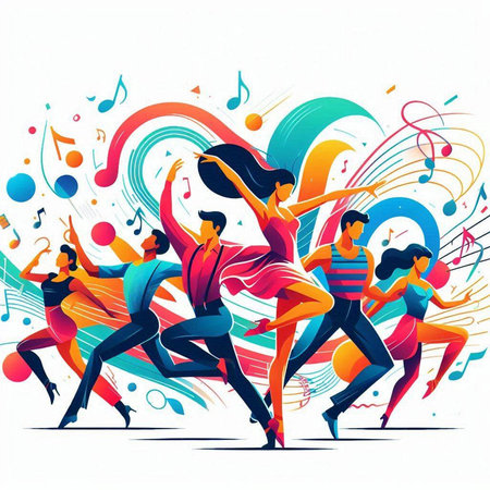 Dancing people. Colorful vector illustration for your graphic design.のイラスト素材