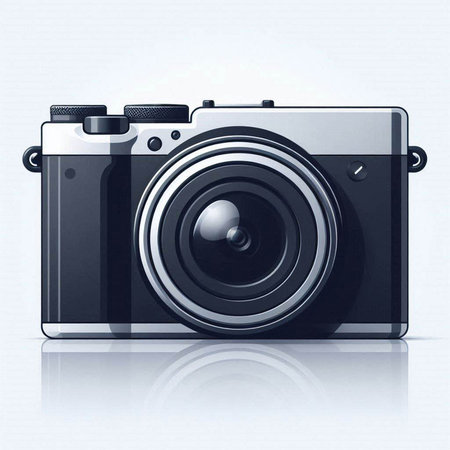 Retro camera on a white background with reflection. Vector illustration.のイラスト素材