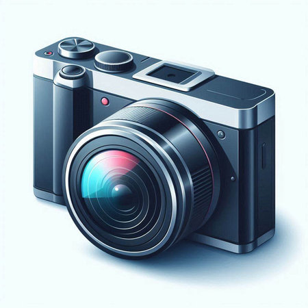 Digital camera on a white background, 3d rendering. Computer digital drawing.のイラスト素材
