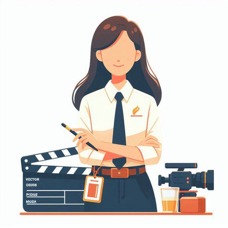 Cinema director. Vector illustration of a girl with a movie clapper.のイラスト素材