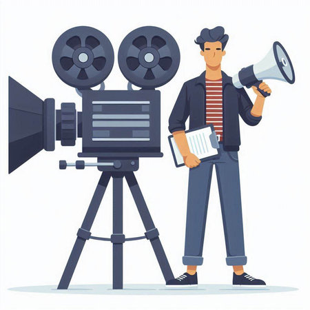 Cinema director with megaphone and camera vector illustration.のイラスト素材