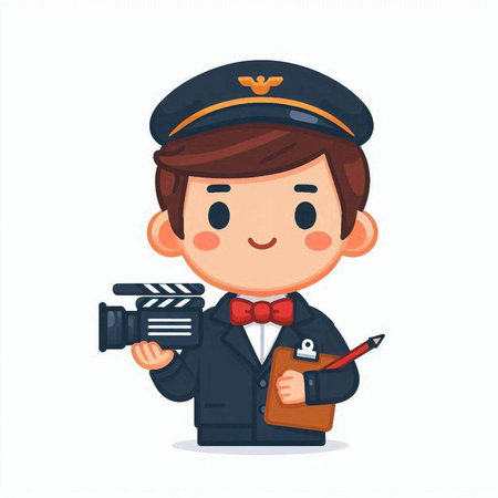 Vector illustration of a boy in a pilot costume holding a camera.のイラスト素材