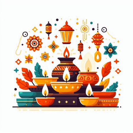 Indian festival Diwali, Diwali or Deepavali. Vector illustrationのイラスト素材