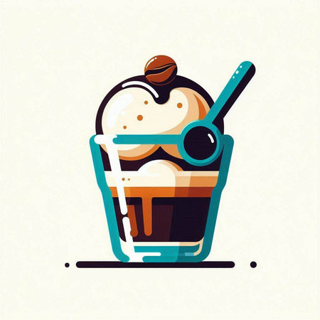 Coffee cup with ice cream and spoon, vector illustration.のイラスト素材