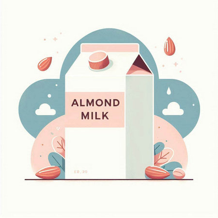 Milk carton with nuts. Vector illustration in flat style.のイラスト素材