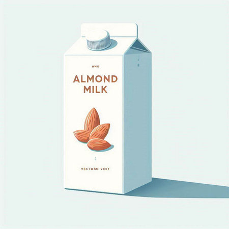 Almond milk in a glass bottle with nuts. Vector illustration.のイラスト素材