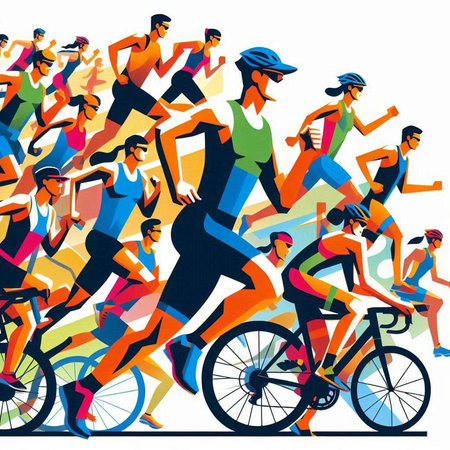 Vector illustration of a group of men and women running in the cityのイラスト素材