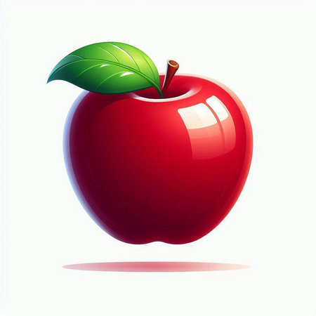 Illustration of a fresh red apple with leaf on a white backgroundのイラスト素材