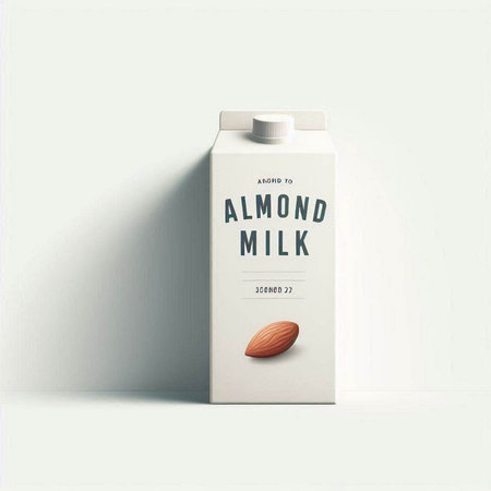 Almond milk in a white box on a white background. 3d renderingのイラスト素材