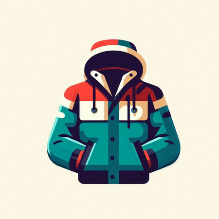 Winter jacket with hood and cap. Vector illustration in retro style.のイラスト素材