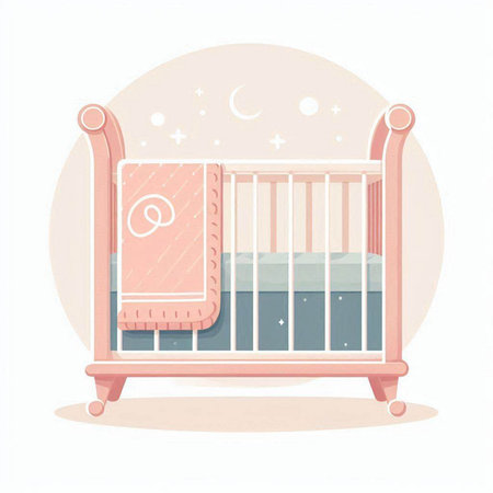 Cute vector illustration of a baby bed with a towel on it.のイラスト素材