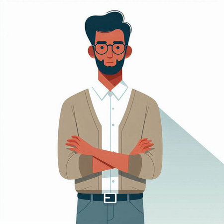 Young man with folded arms. Vector illustration in a flat style.のイラスト素材