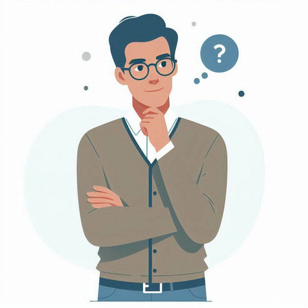 Young man with question mark. Vector illustration in flat cartoon style.のイラスト素材