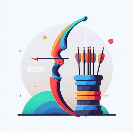 Archery concept with arrows and target. Vector illustration in flat styleのイラスト素材