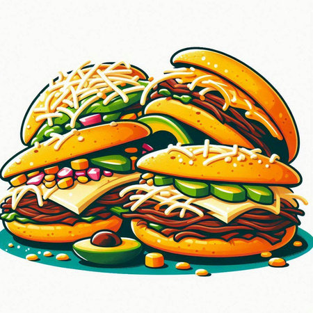 Cartoon hamburgers on white background. Vector illustration of fast food.のイラスト素材