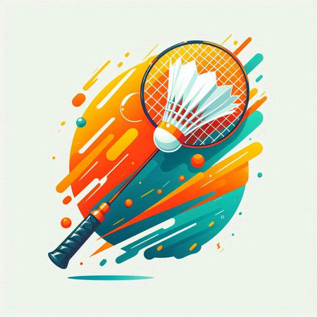Badminton racket and shuttlecock on colorful background. Vector illustration.のイラスト素材