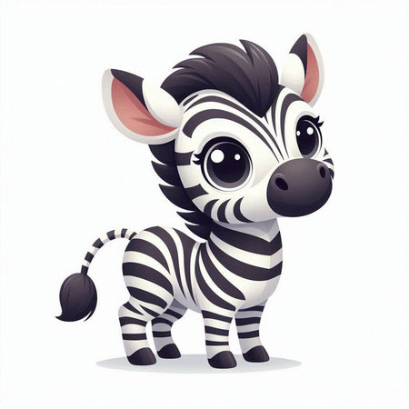 Zebra on white background. Cute cartoon animal. Vector illustration.のイラスト素材