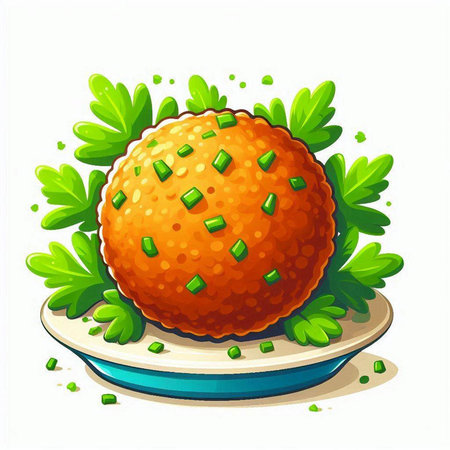 Illustration of a deep-fried onion on a plate with parsleyのイラスト素材