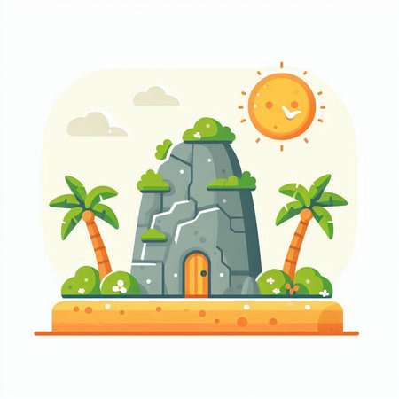 Vector illustration of tropical island in flat style. Tropical island with palm trees.のイラスト素材