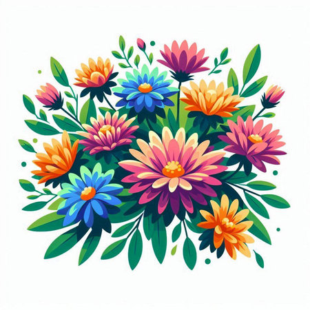 Floral bouquet of daisies and leaves. Vector illustration.のイラスト素材