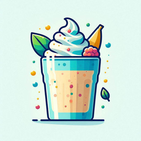 Milkshake with whipped cream and fresh berries, vector illustration.のイラスト素材