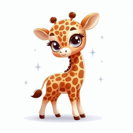 Cute cartoon baby giraffe isolated on white background. Vector illustration.のイラスト素材