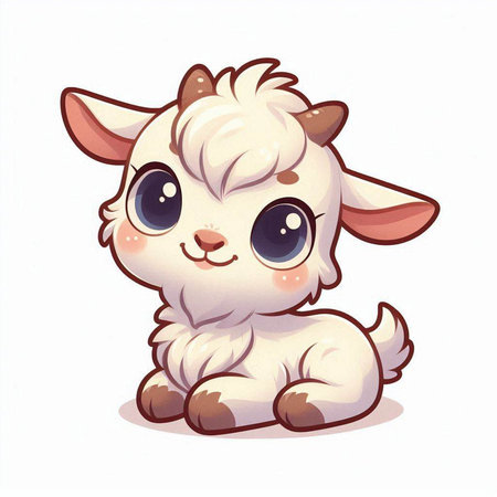 Cute cartoon goat with big eyes on white background. Vector illustration.のイラスト素材