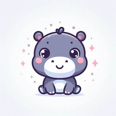 Cute hippo vector illustration. Cute cartoon animal character.のイラスト素材