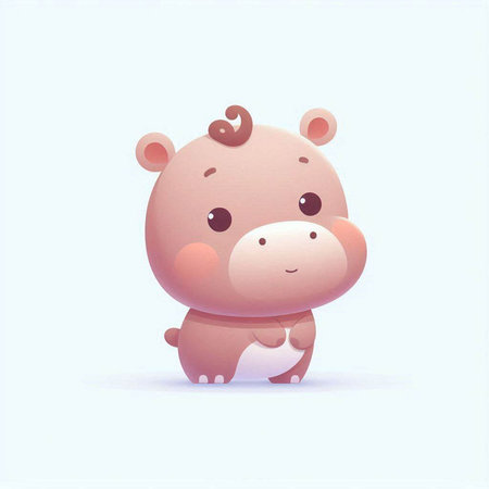 cute hippo on a blue background. 3d illustration.のイラスト素材