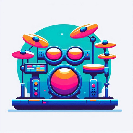 Dj party set. Vector illustration in cartoon 80s style.のイラスト素材