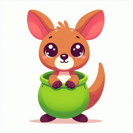 Cute kangaroo in a pot. Cartoon vector illustration.のイラスト素材